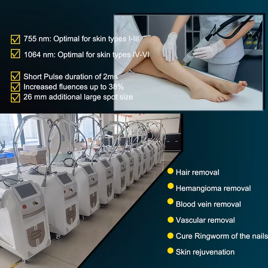 Vertical 4000W 755nm Épilation au laser Alexandrite 1064nm ND YAG Alex Épilation au laser à longue impulsion Cheveux Retirer Dcd Système de refroidissement Machine Laser PRO