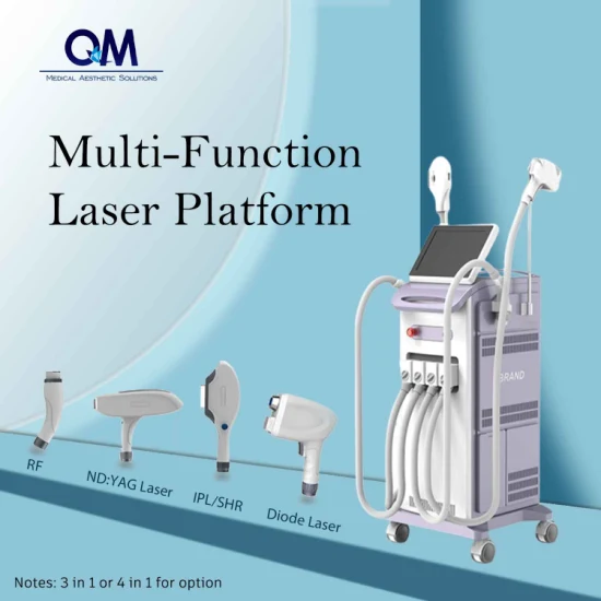 4 en 1 Diode Laser + IPL + ND YAG Laser + RF Épilation au laser multifonctionnelle Machine de soins de la peau