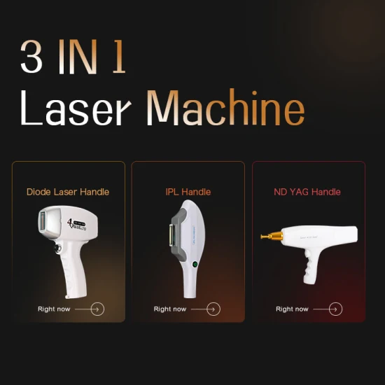 Équipement de beauté au laser 755 808 1064 Machine d'épilation au laser à diode + IPL Elight + ND YAG 3 en 1